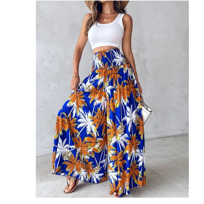 n Faion ハイウエスト弾性ルーズカジュアルワイドレッグスカートパンツビーチパンツ快適なルーズフィットカジュアルパンツ