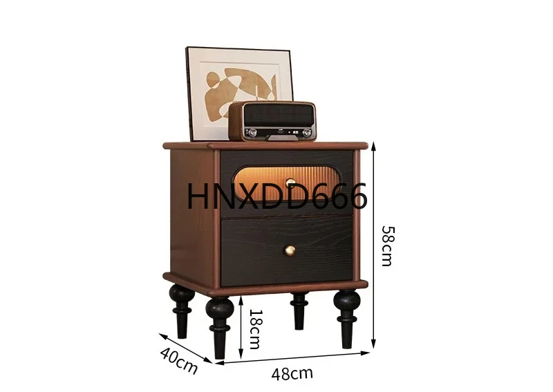 

French retro bedroom bedside table American solid wood storage cabinet high sense
