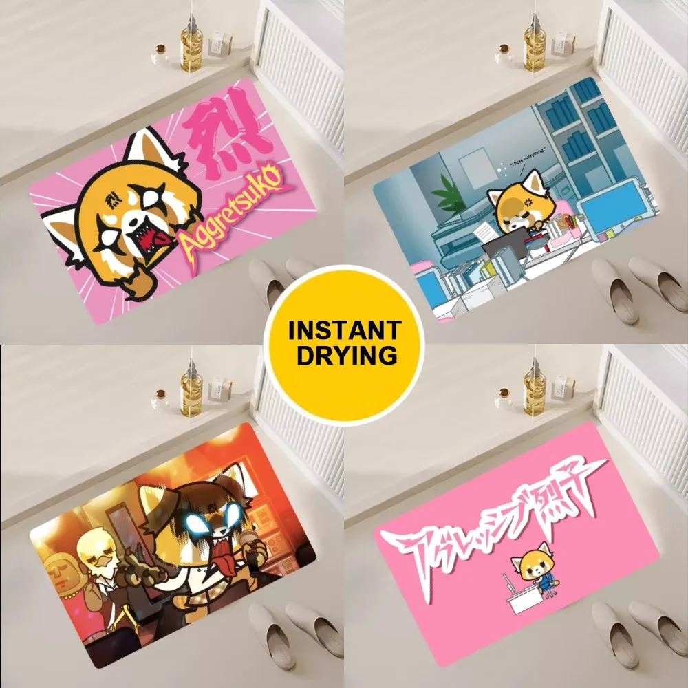 MINISO Aggretsuko Kawaii Floor Mat Bedroom Kitchen Door Bath House Super Absorbent Foot Non-slip