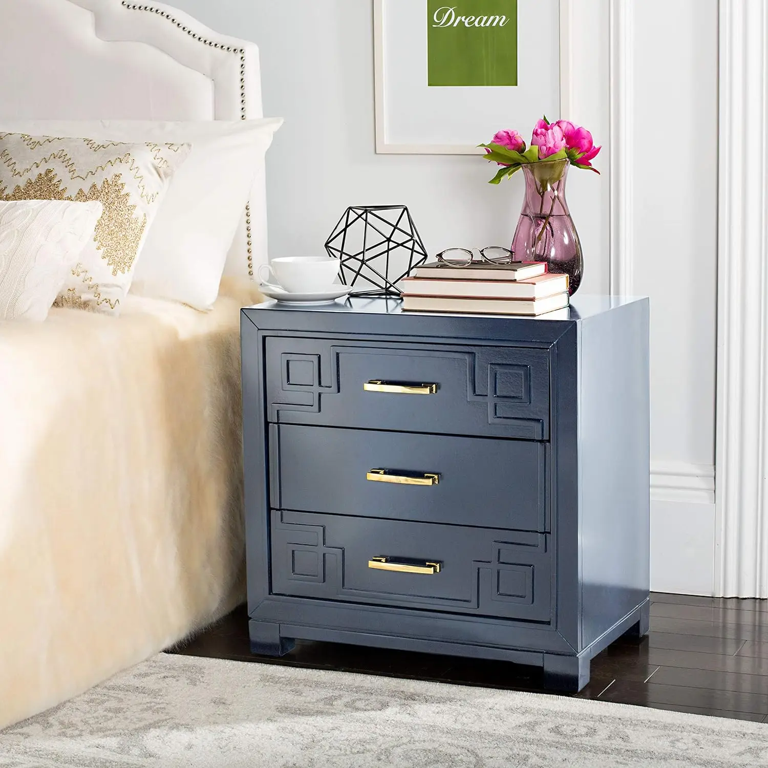 

Safavieh Home Collection Raina Navy 3-Drawer Greek Key Nightstand