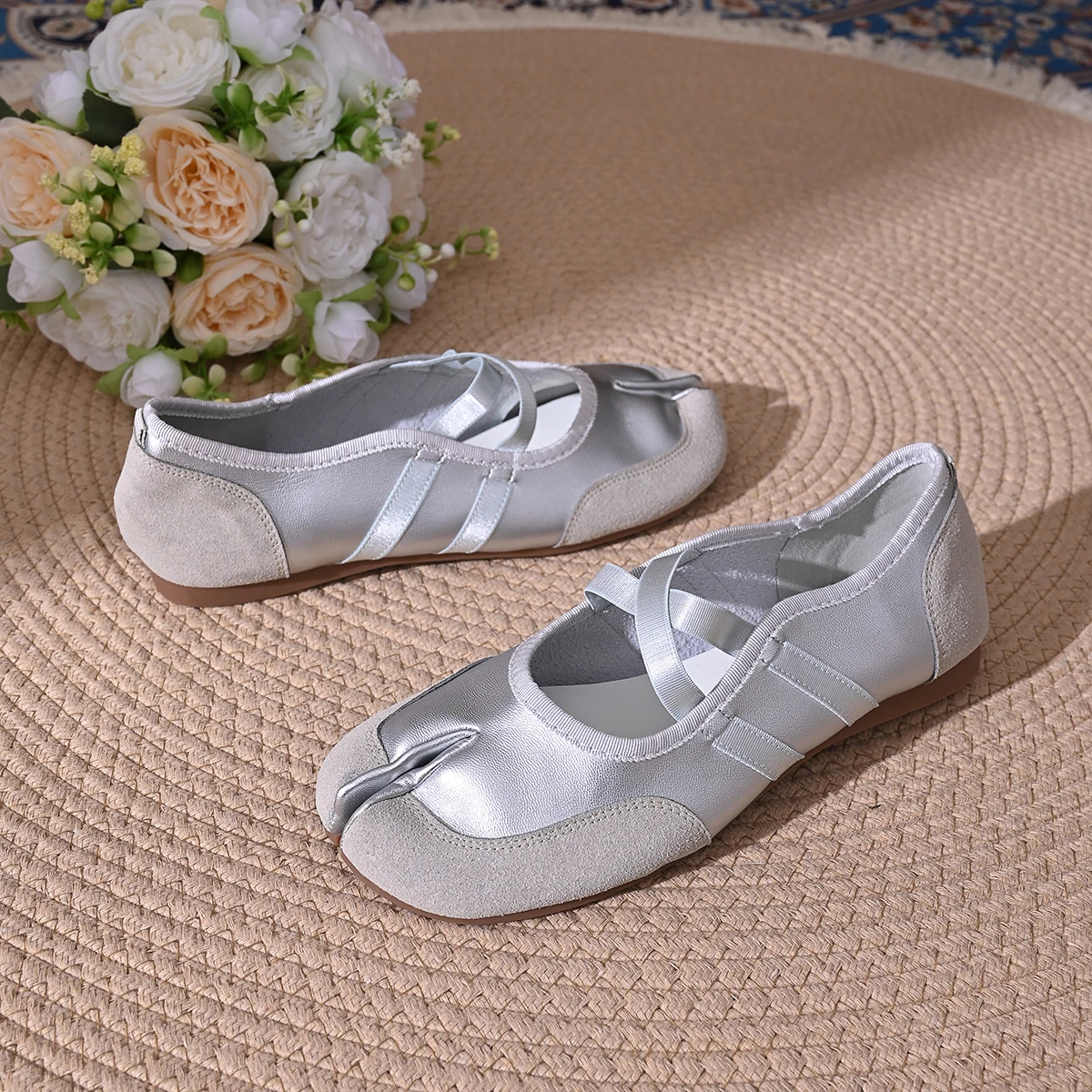 Split-Toe Casual Ballet Flats Shoes Women Genuine Pu Leather Cross Band Mary Janes Shoes Streetwear Elegant Loafers New Summer view 6
