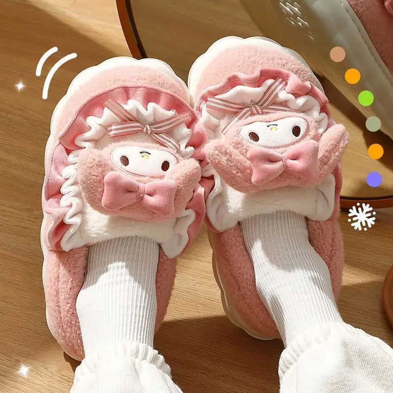 Sanriocartoon CinnamorollHello kittykuromiMy melody anime cotton slippers winter indoor home cute non-slip warm kawaii new style