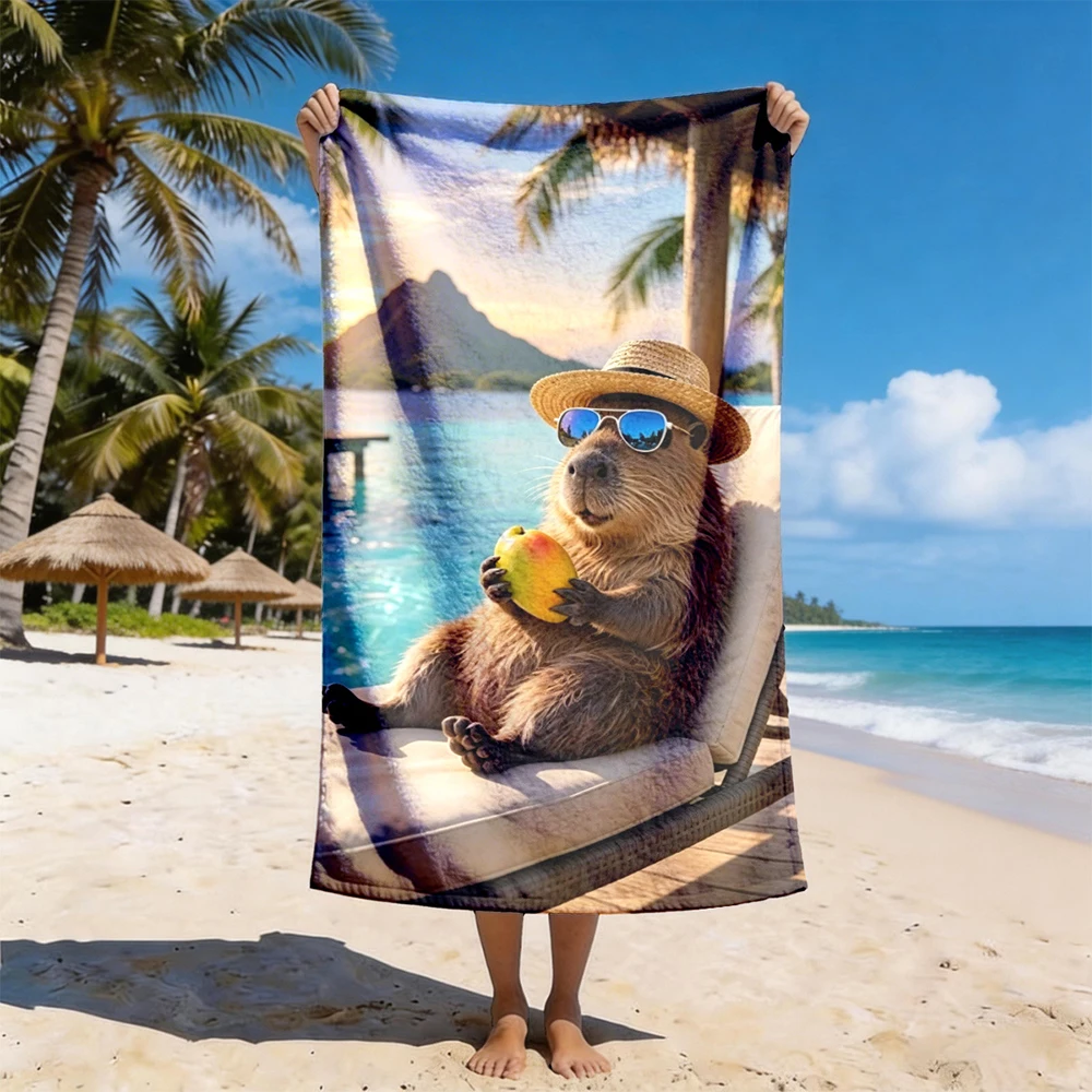 1pc Summer Vibes Beach Towel Bundle: Cute Capybara, Coastal Scenes, Retro & Fresh Print Beach Towels