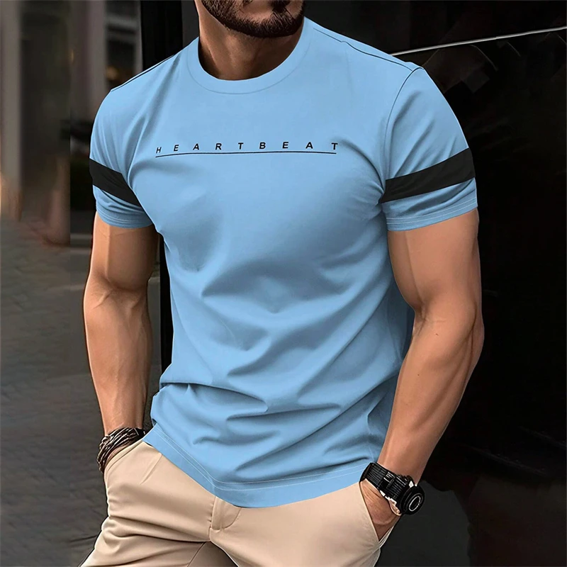 Simple Fashion Letters Striped Graphic T Shirts For Men Trend Summer Streetwear 3D Printed T-shirt Loose Streetwear Hip Hop Tees image 2