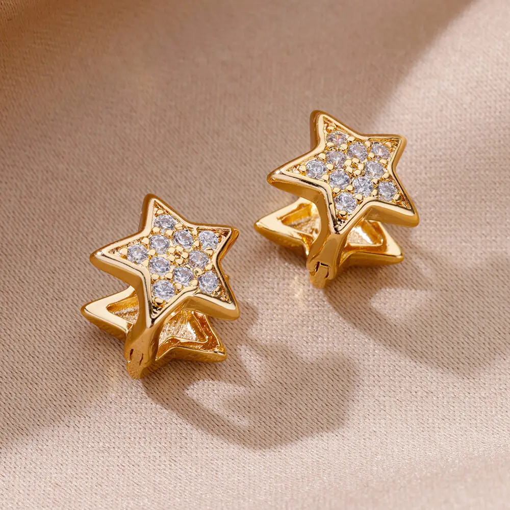 Zirkon Stern Pendientes Ohrringe für Frauen Mädchen Edelstahl Gold Farbe Ohrring Y2k Hochzeit Ästhetischen Schmuck aretes mujer – Detail 8