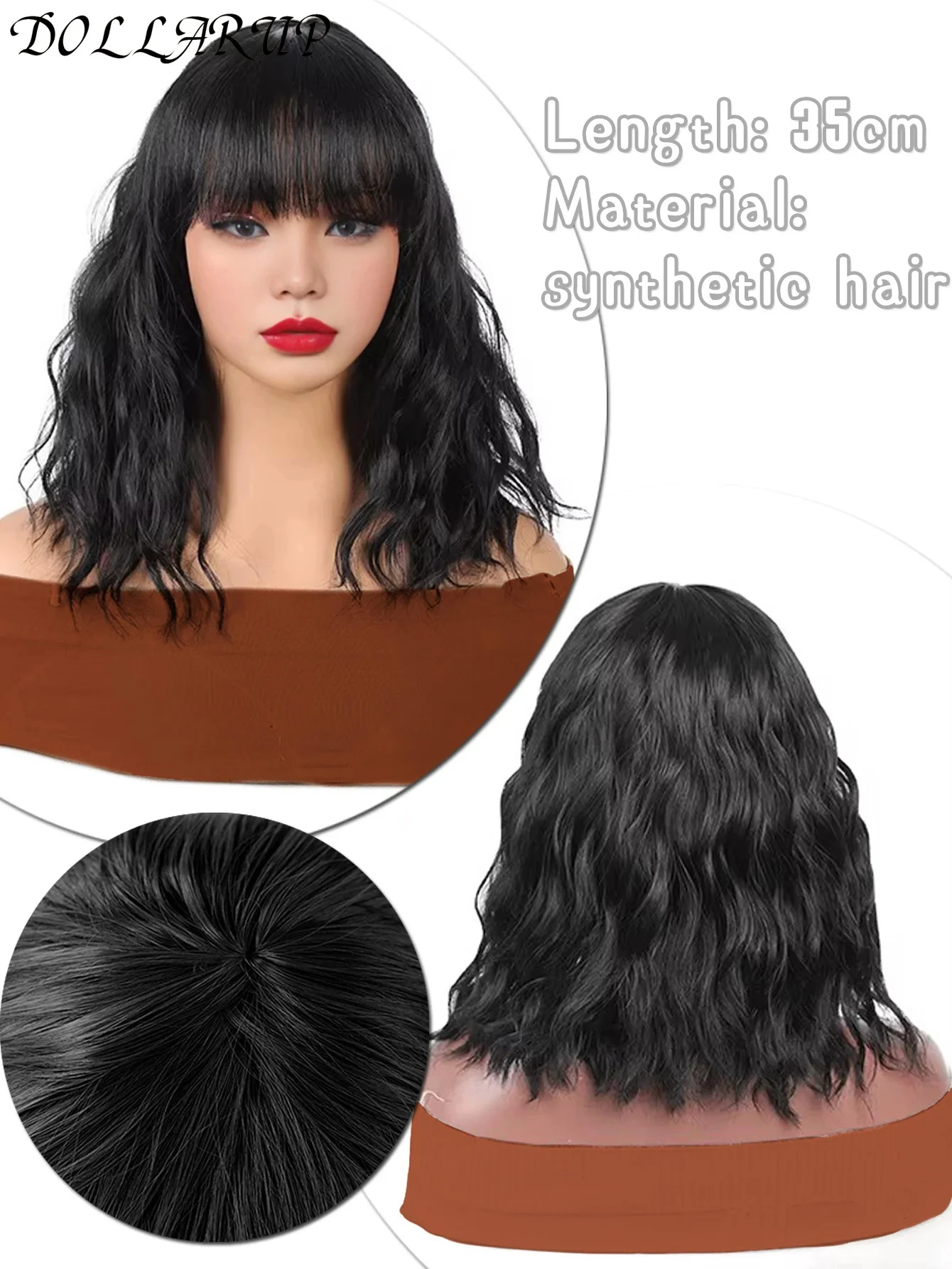 شعر مستعار JKL أسود ذهبي فاتح مجعد بوب مع غرة تموج الماء - شعر صناعي قصير للحفلات التنكرية والارتداء اليومي وتصفيف الأزياء #2