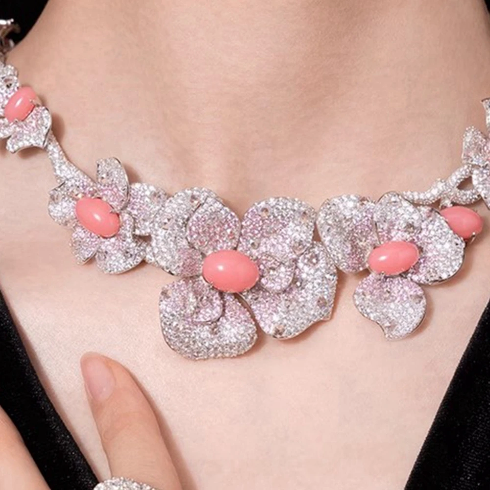 KQDANCE Luxury Solid 925 Silver Blue Turquoise Pink Conch Pearls Women's Jewelry Set Flower Necklaces Earrings Gift Wholesale