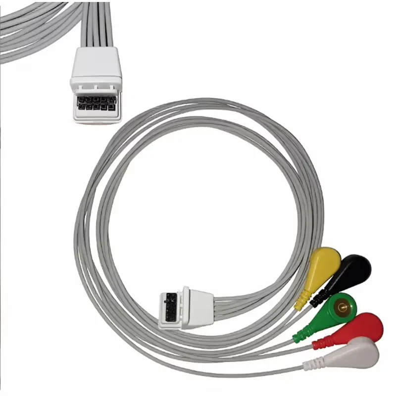 Compatible Mortara H3 Holter Recorder Cable 5 Lead Snap European Standard Lead Wire for Monitoring