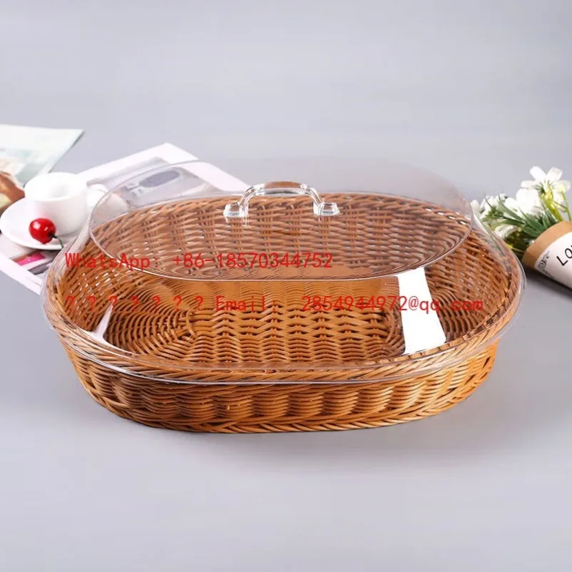 L   Storage Basket Kitchen Storage Basket Buffet Food Basket with Lid Plastic Multifunctional Brown Customer Size