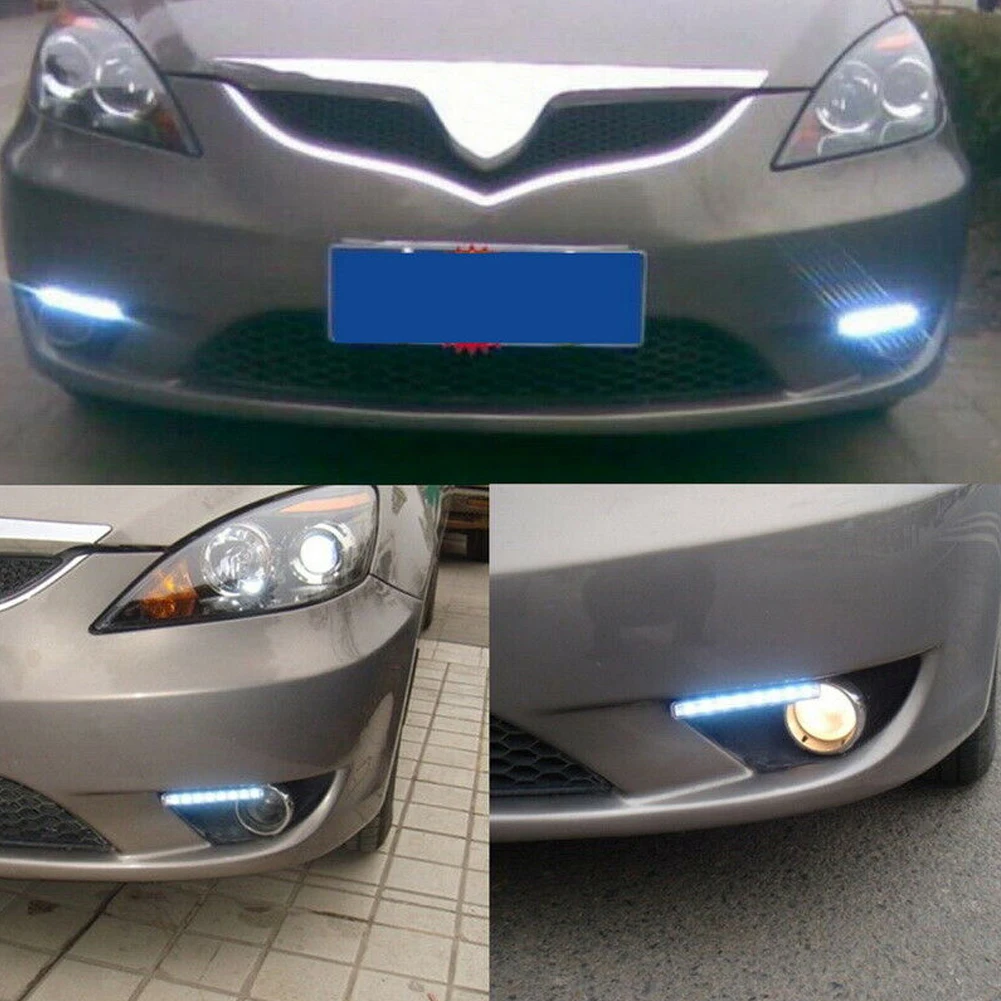 12V Car LED Lights Replacement PC+Metal Super Bright 6000-6500K DC 12V 155x17.8x35.6mm 8-LED Daytime Fog Parts