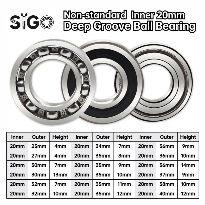 1PCS Inner Diameter 20mm Non-standard Deep Groove Ball Bearings  20*30*13 32*32*10 20*35*8 Outer Diameter 30 32 35 36 37 38 40mm