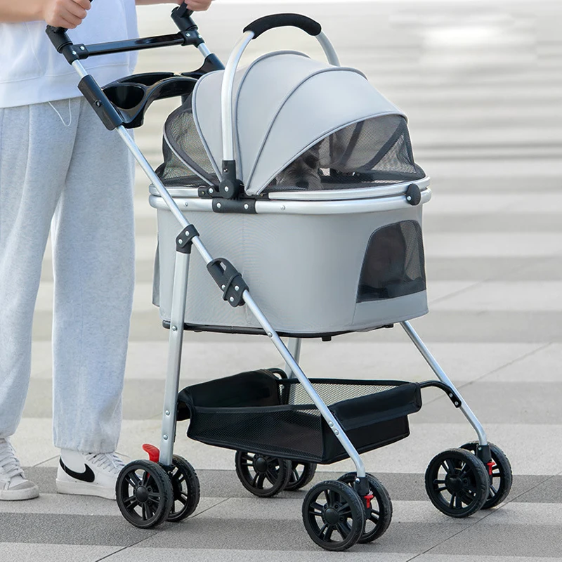 Breathable Foldable Pet Stroller Trolley For Dog Outdoor Travel Use
