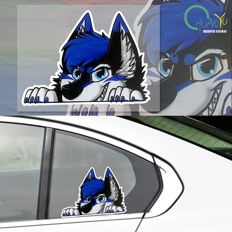 Peering at Wolf Head Creative Stickers Vinyl PVC Reflective Fun Car Stickers Car Windows Motorcycle Bumper Stickers