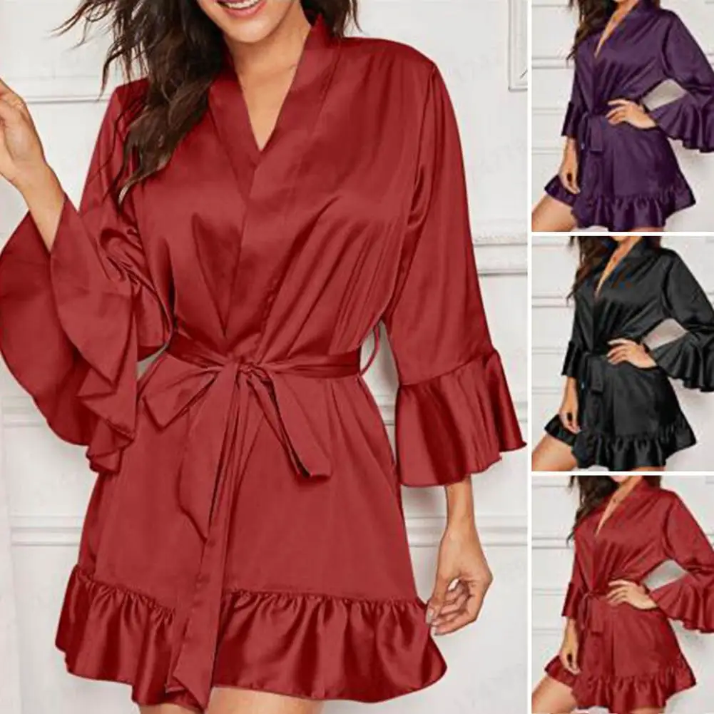 

Sleepwear Dress Fabulous Lace Up High Waist Women Sleeping Robes Belt Women Sleeping Robes Above Knee Sleeping Clothes