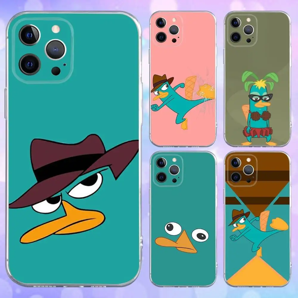 

Cartoon P-Perry The Platypu Phone Case For iPhone 16e,16,15,14,13,12,11 Plus,Pro,Max,XR,XS,X,Plus,SE,Mini Transparent Soft Cover