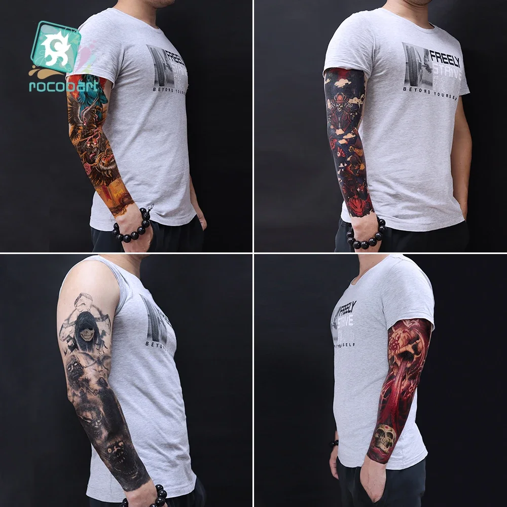 Tatuaje de manga de brazo grande para hombre, calaveras de demonio, fantasma, Lobo, sangre, pegatina temporal impermeable, tótem de calavera completa, tatuaje falso