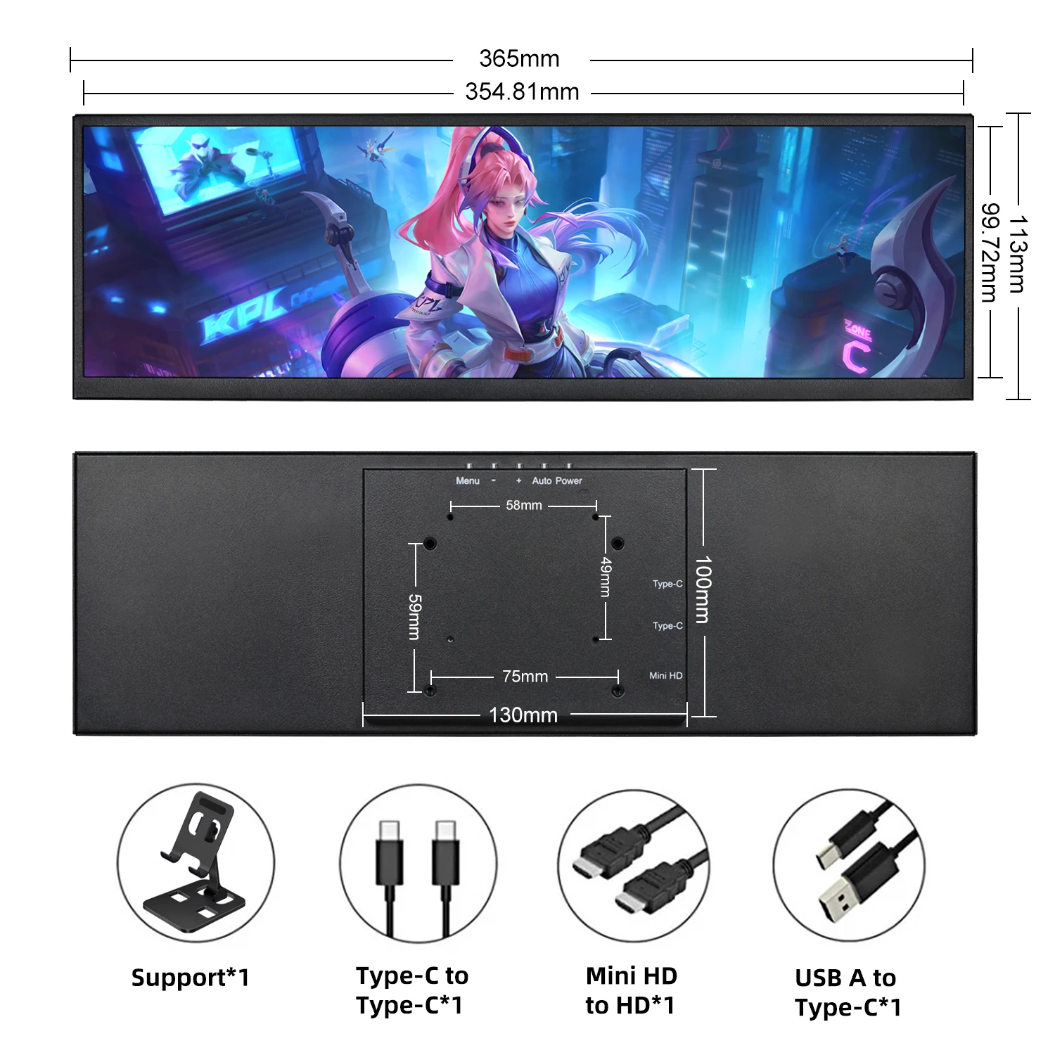 Imagem -06 - Monitor Touchscreen Portátil 2k 2560x720 Hdmi Tipo-c Tela Secundária Ips Cpu Gpu Ram Monitoramento de Temperatura 145