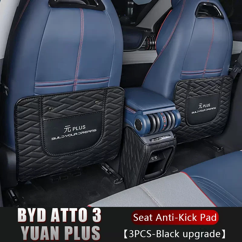 For BYD ATTO 3 YUAN PLUS 22 Car Leather Seat Back Anti-Child-Kick Pad Resistant Waterproof and Scratch Proof Protection Mat Set