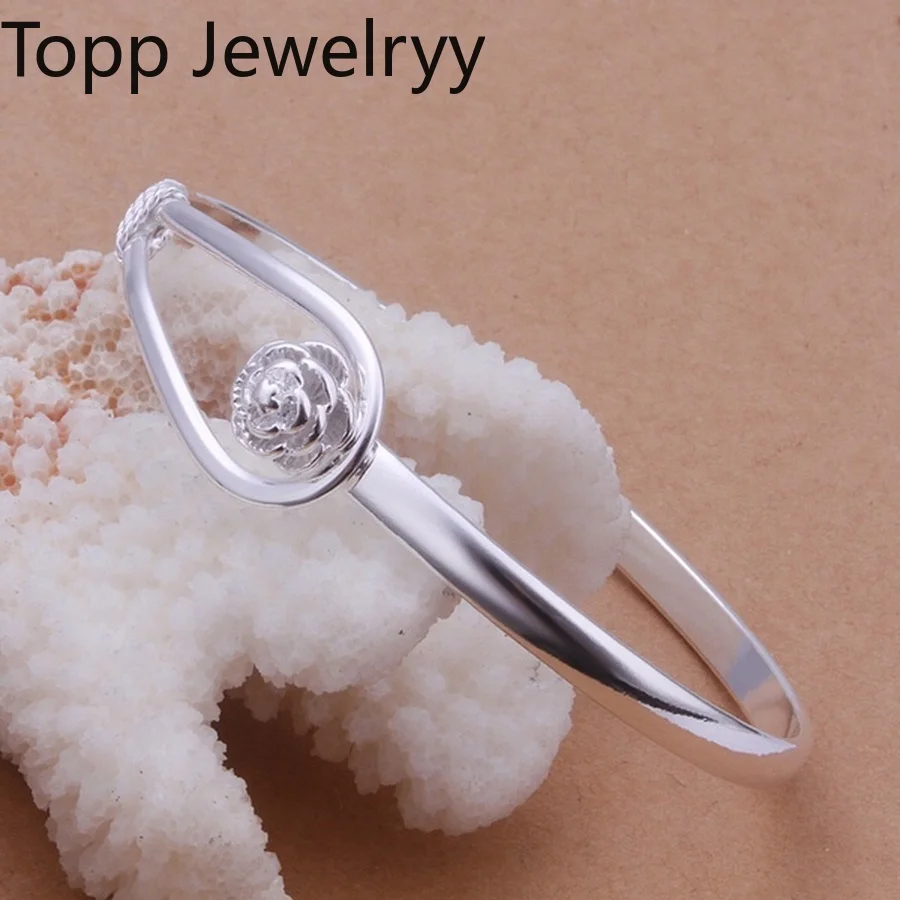 

Christmas Gift 925 Sterling Silver Bangle Bracelet Jewelry Women Cute Girl Fashion Noble Qualities Female Charm Flower Buckle