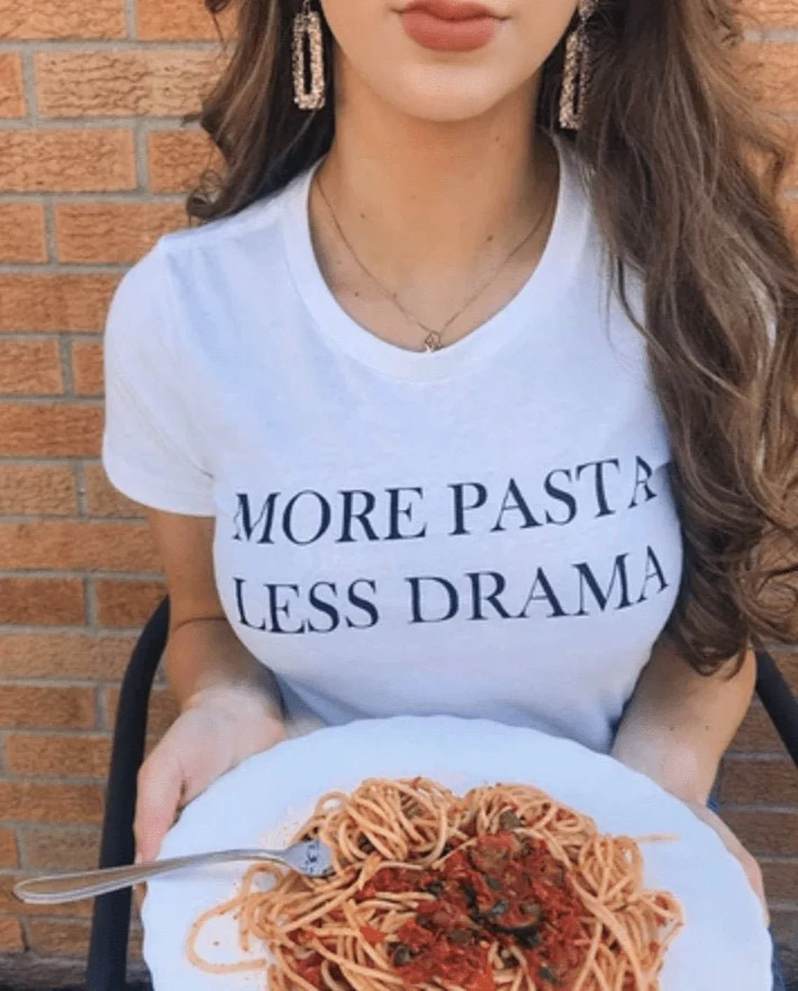 Skuggnas More Pasta Less Drama Funny Graphic T-shirt Women Fashion Cotton t shirt Pasta tshirts Gift for Italian Pasta Lover Top