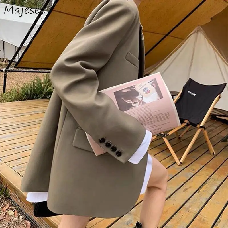 

Blazers Women Casual Chic Solid Pockets All-match Straight Spring Fashion Korean Outwears Elegant Females Office Ladies Designed