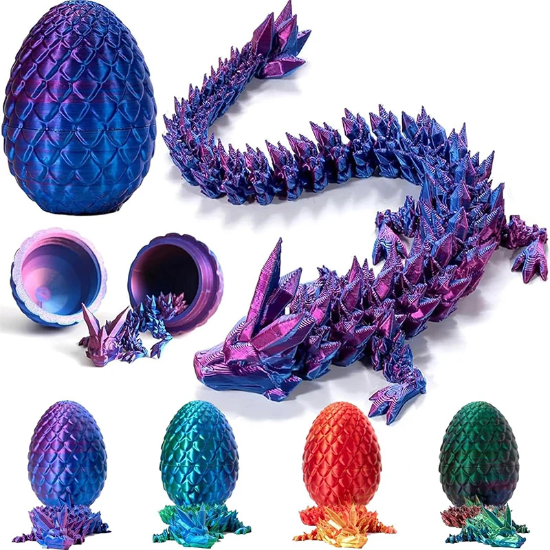 3D Printed Dragon Egg with Dragon Full Articulated Dragon Modle Movable Rotatable Dragons Toys Desktop Ornament Gifts for Kids