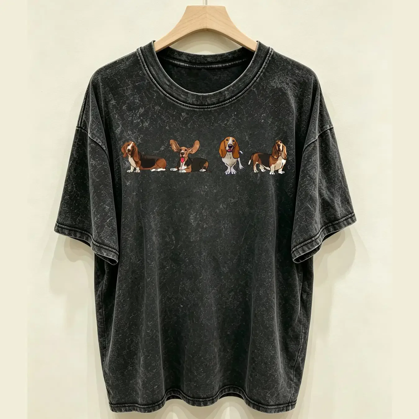 washed T Shirt Basset Hound Mom Dog Owner Lover New Puppy Birthday long or short sleeves vintage Washed Breathable