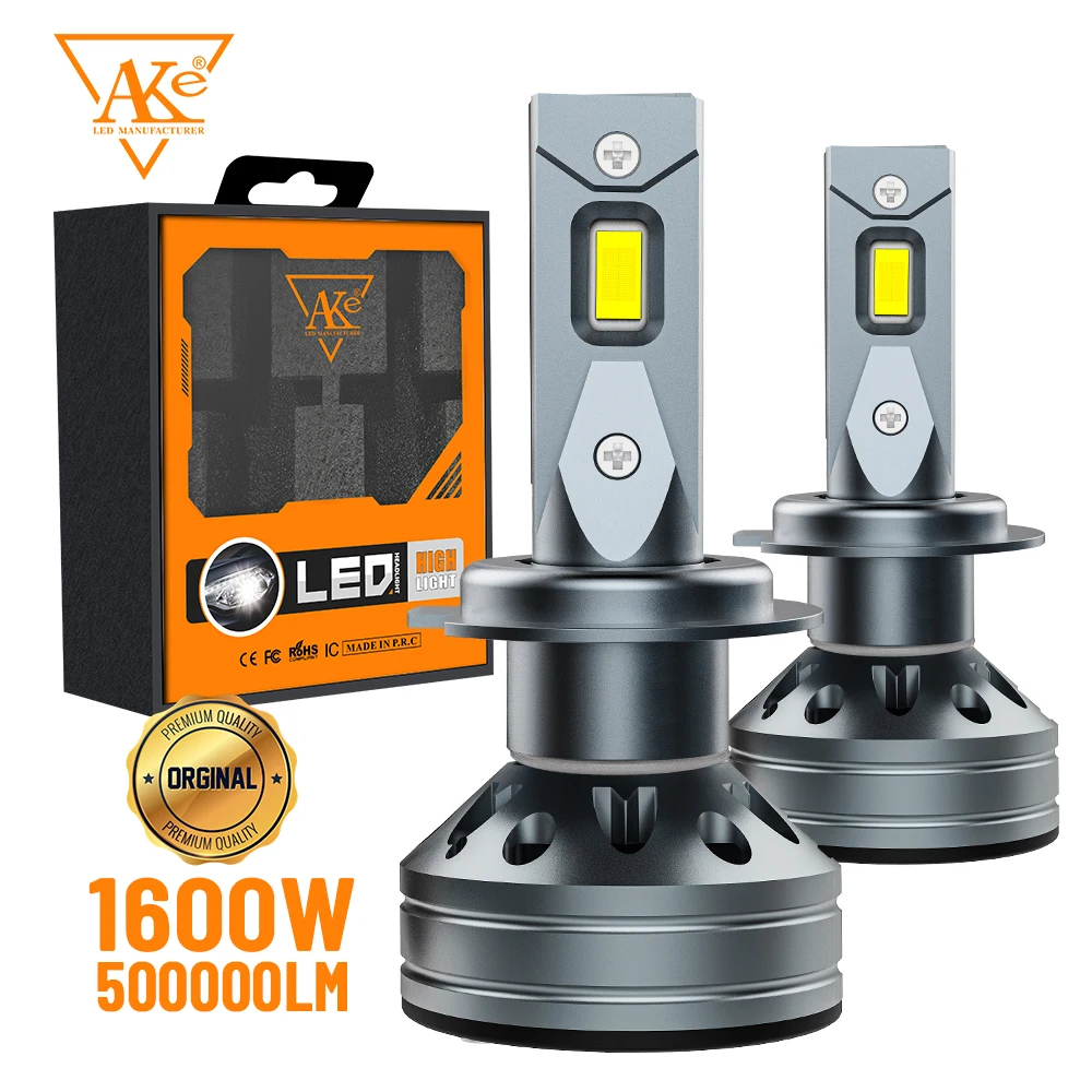 

AKE 2PCS 500000lm 1600W H7 H4 LED Headlight Bulb 1:1 Canbus Led Light H1 H11 9005 9006 9012 Car Headlight CSP Chip 6000K White