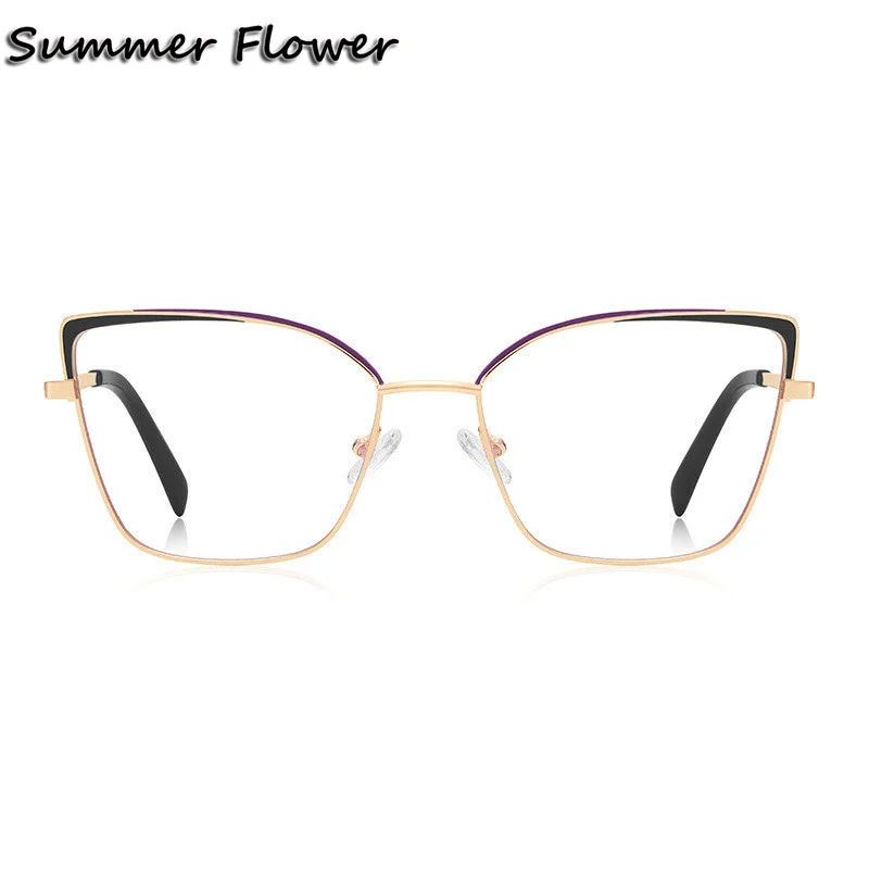 

Women Optical Glasses Frame Fashion Cat Eye Spring Hinge Spectacle Flexible Reading Glasses Anti Blue Ray Anti Reflective Lenses