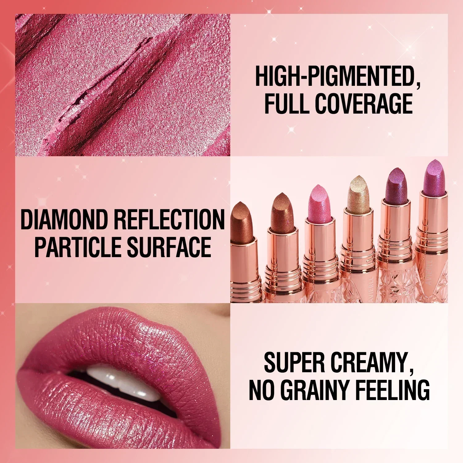 Quicksand Gold Lippenstift Feiner Glitzer-Lippenstift, feuchtigkeitsspendendes seidiges Meerjungfrau-Mädchen-Rosa, langlebiges, wasserfestes Grapefruit-Orange