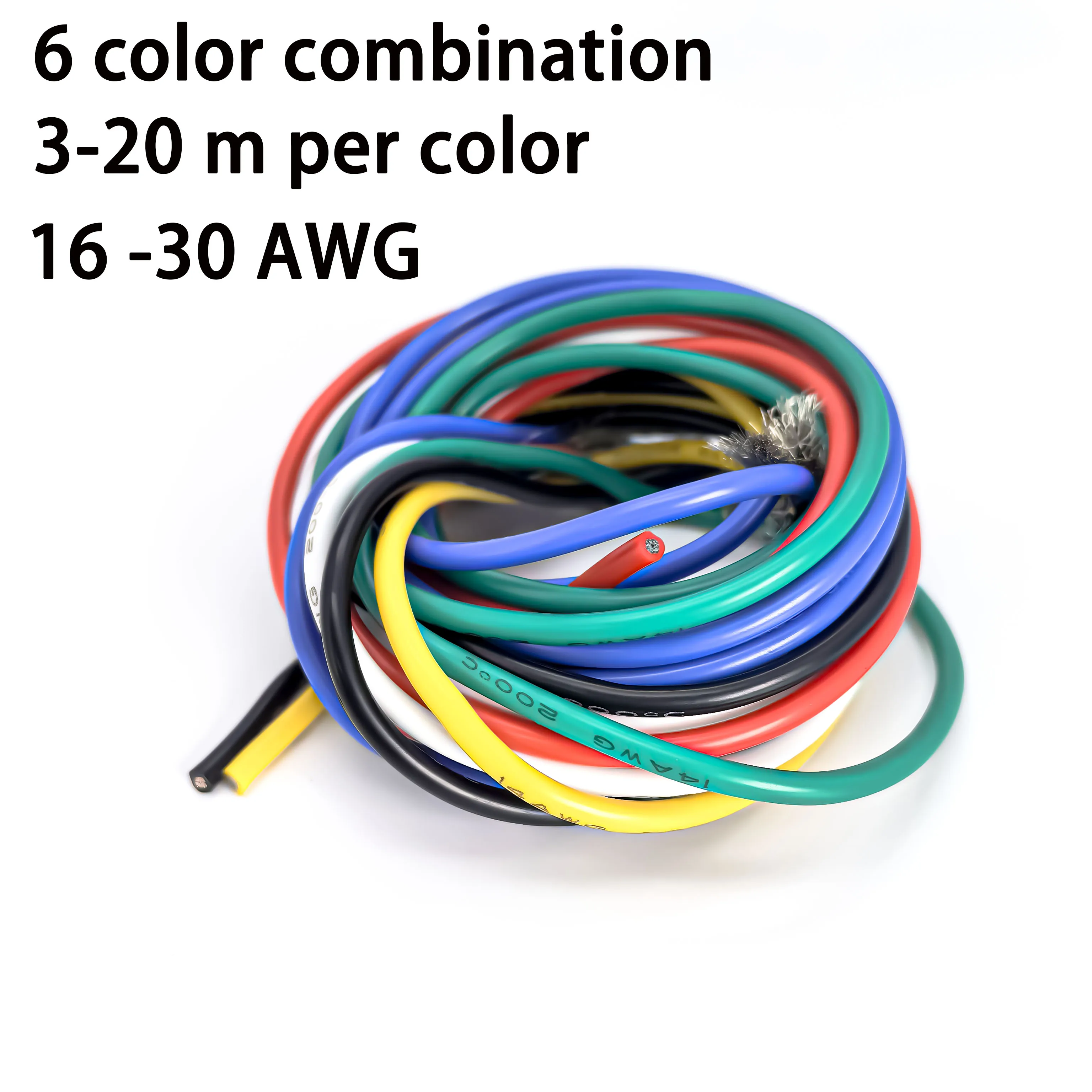 Kit de cables de conexión de cobre estañado trenzado, 6 colores, calibre 16-18-20-22-24-26-28-30, rojo, negro, amarillo, azul, verde y blanco