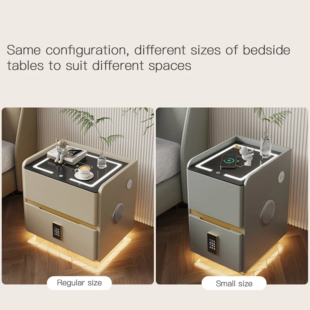 طاولة سرير ذكية مع ضوء مستشعر، شحن لاسلكي، قفل بكلمة مرور رقمية ومكبر صوت بلوتوث، ومنضدة بدرجين #6