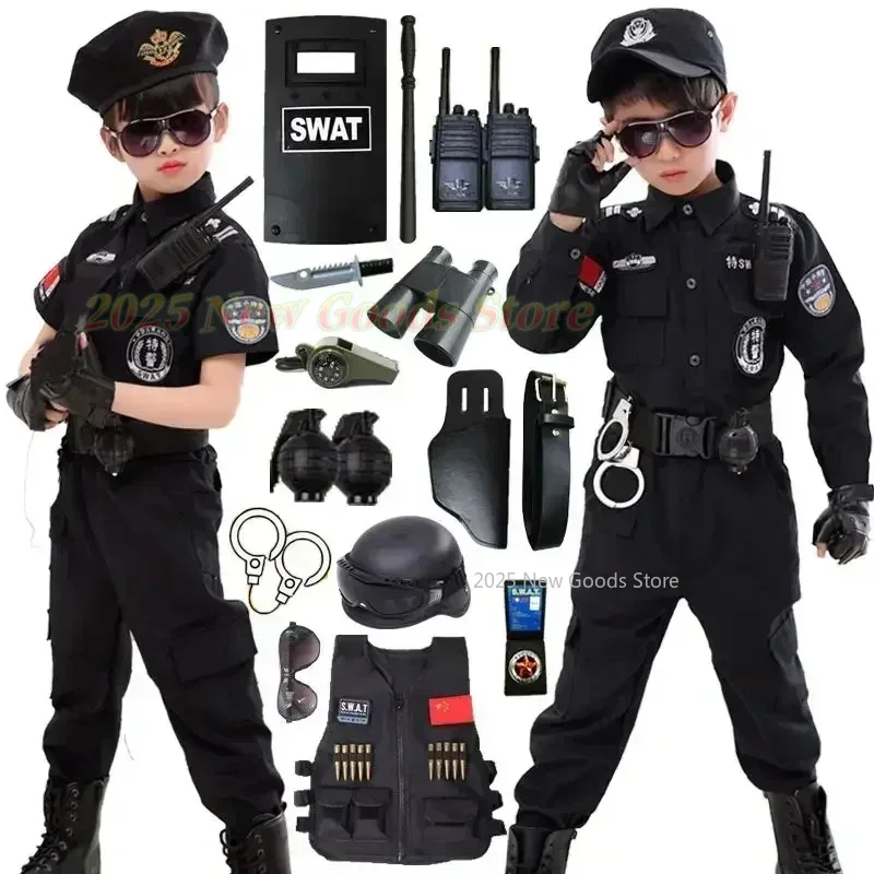 Halloween Kinderen Politieagent Cosplay Kostuum Jongens Meisjes Kid Politie-uniform Leger Politieagenten Kleding Sets Party Dress Up Gift