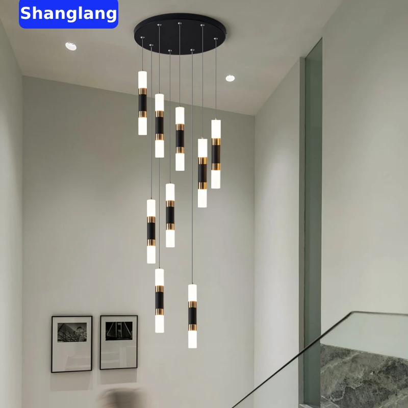 

Modern Led Chandelier Round Long Acrylic Creative Restaurant Living Room Staircase Decorative Chandelier Attic Pendant Lamps