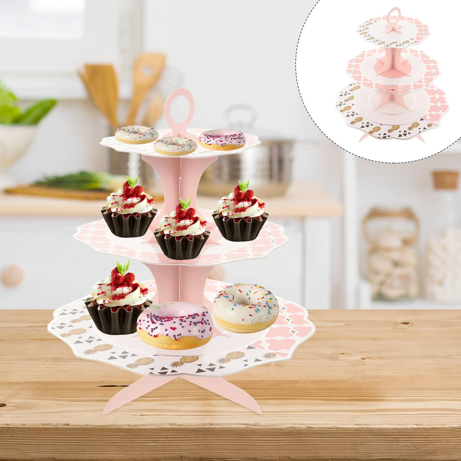 Three Tier Cake Stand Tiered Desktop Display Multi-function Dessert Holder Paper Kitchen Supply Baby Shower Decoration