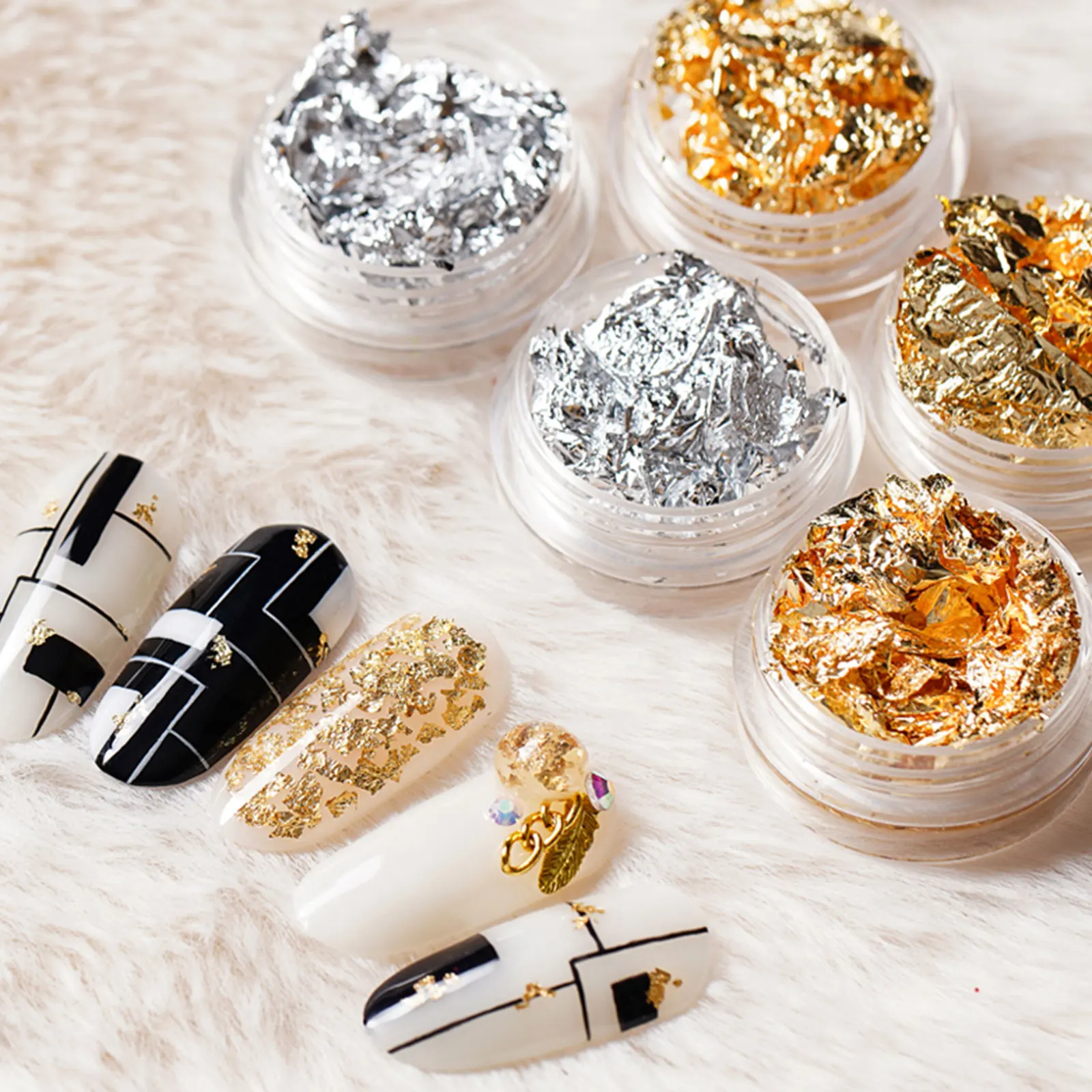 

3pcs Stickers Foil Decor Diy Tinfoil Material Gold Silver Chip Paillette Foil Decoration Manicure Ornament Nail Art Decals Nail