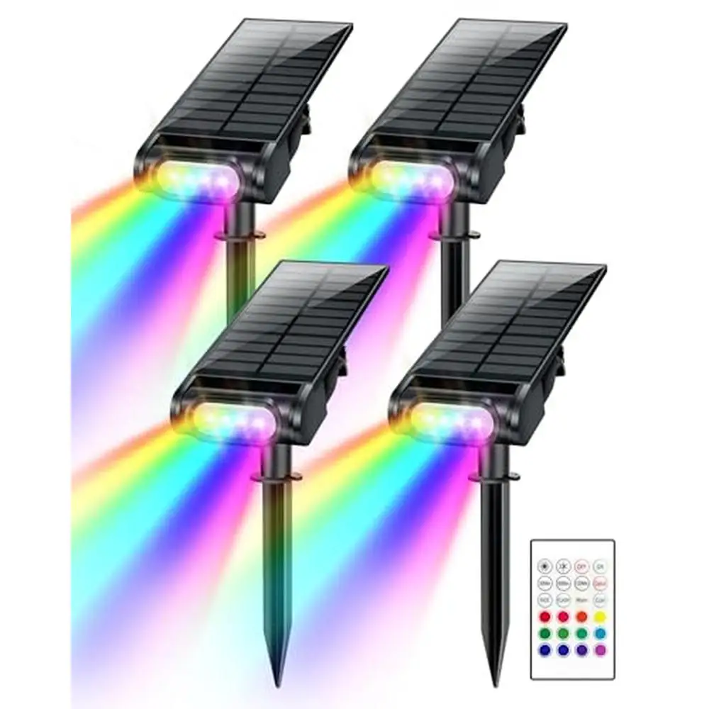 Color Changing Solar Landscape Spotlights with Remote Control Waterproof Outdoor Solar Uplights Yard Garden Pathways RGB Warm