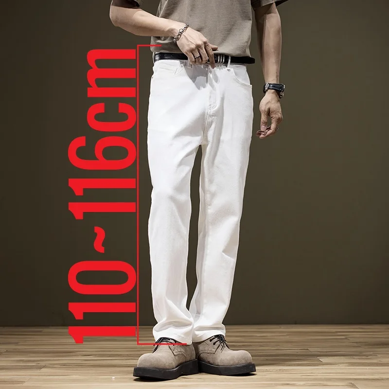 

Extra Long Length Men's White Jeans Cotton Straight Denim Pants Male 115cm Tall Size 36 Length 42 190 190cm 185m Lengthened Big