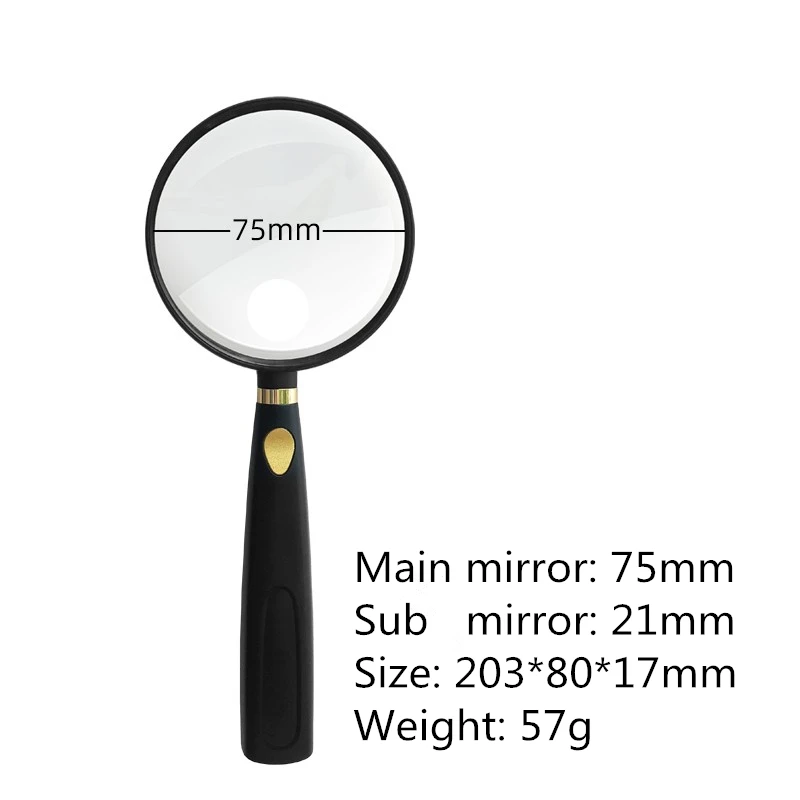 Lens Diameter 75mm 90mm 110mm Optical HD Magnifying Glass Handheld Reading Magnifier For Book Reading Loupe