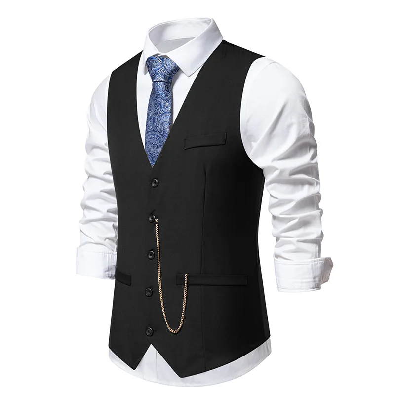 

Mens Black Suit Vest Formal Dress Vest Slim Fit Sleeveless Business Wedding Waistcoat Men Party Dinner Prom Vests with Chain