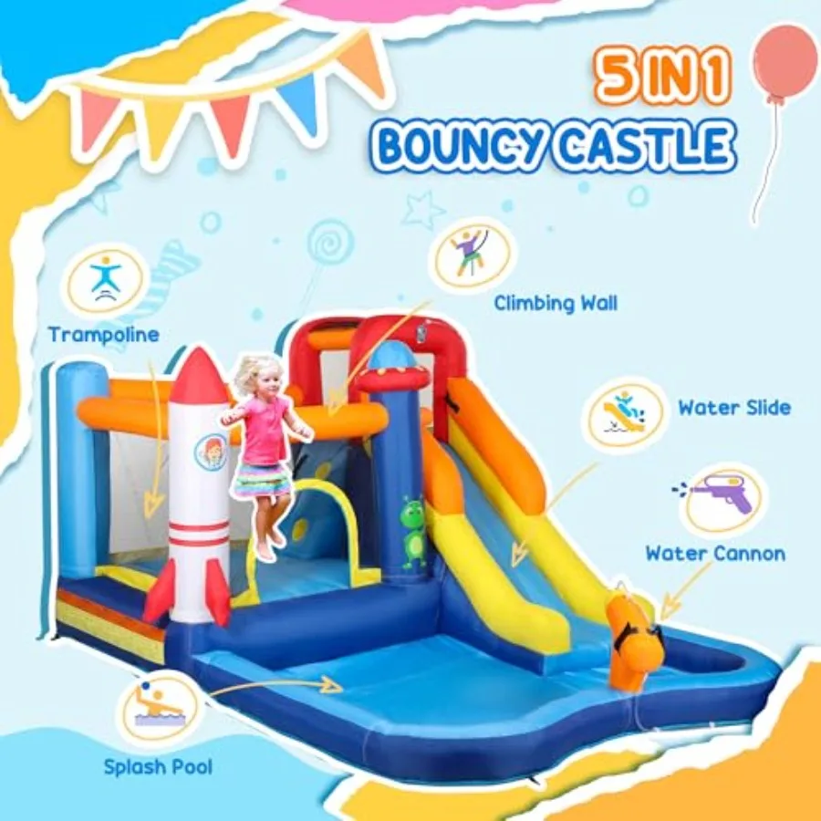 Backyard party inflatable water slide park for kids: PVC blue 5-in-1 bounce house with splash pool trampoline climbing wall wat - view 3