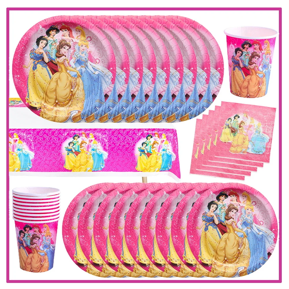 Disney Princess Birthday Party Decorations Supplies Girls Paper Plates Cups Cinderella Snow White Belle Balloon Baby Shower Kids