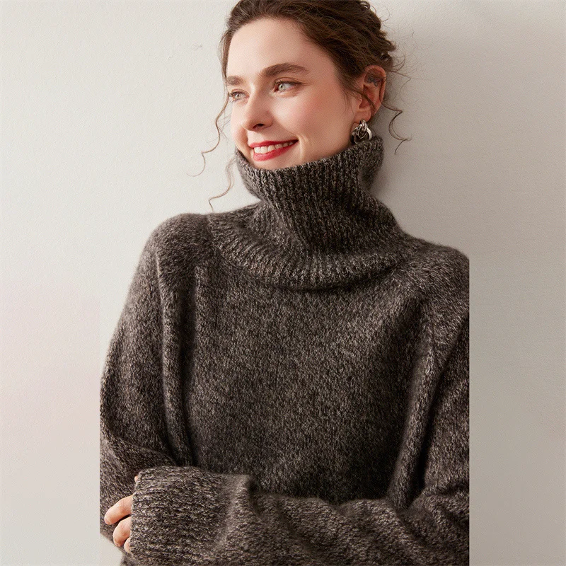 

Новый пуловер с высоким воротником и длинными рукавами, женский 100% кашемировый модный женский свитер, осень-зима, свободный минималистичный трикотаж, топ