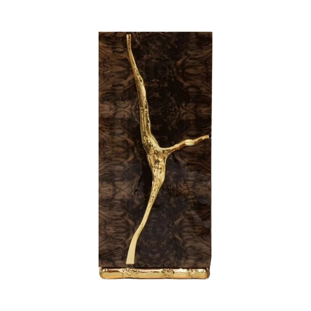 mirror brass stainless steel Portuguese designer brass base wooden wine cabinet hammer pattern villa high-end side cabinet