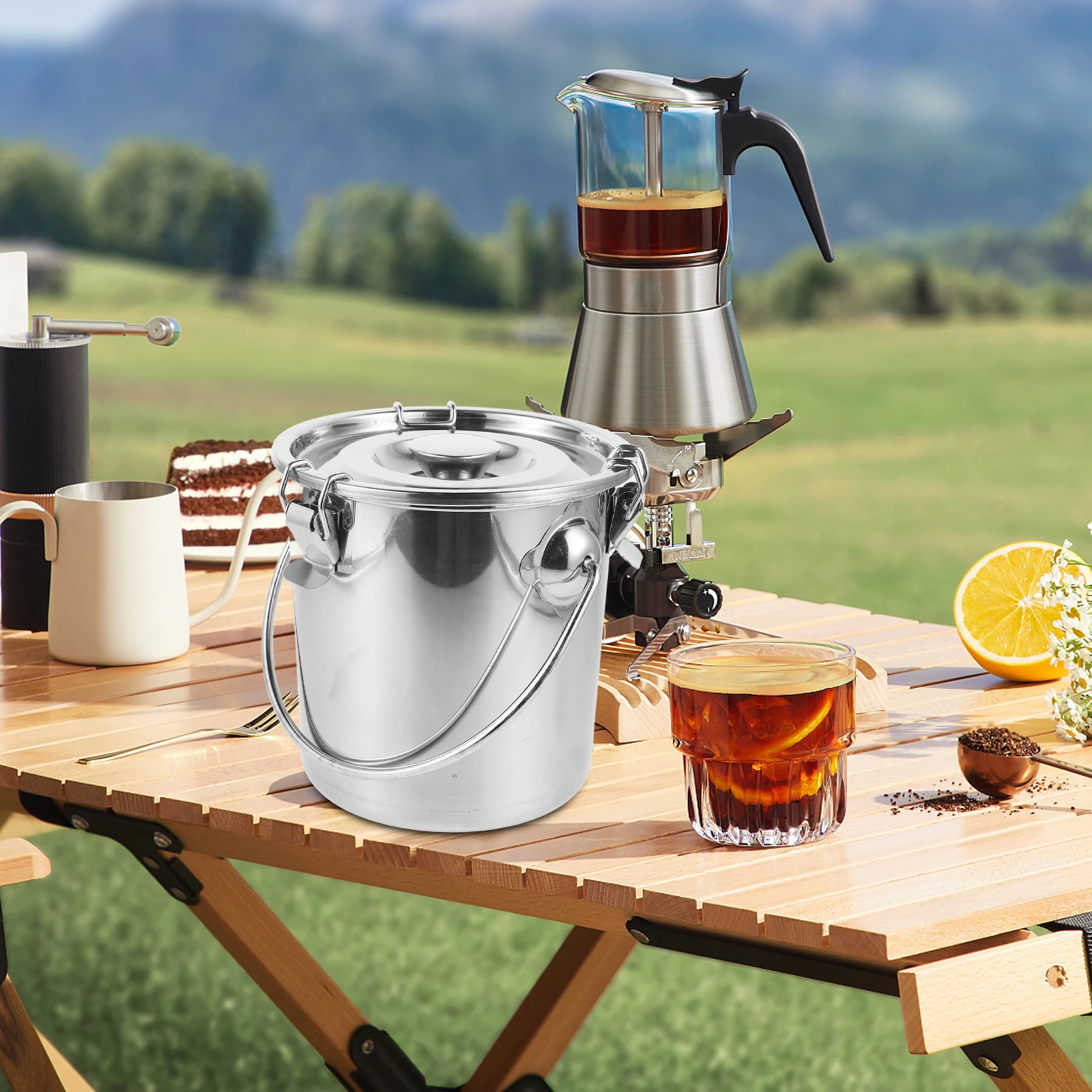 

Stainless Steel Sealed Bucket Coffee Ground Bean Storage Containers Airtight Canister Small Fire Bucket Portable Travel Outdoor