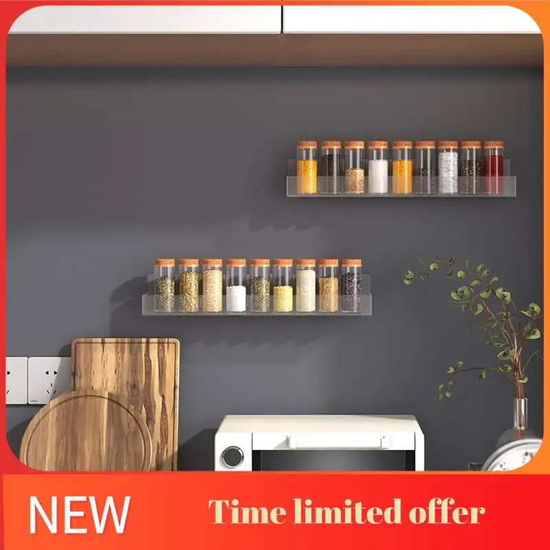 

ABRN-Acrylic Spice Rack Wall Mount Acrylic Spice Shelf Organizer Hanging Seasoning Jar Storage Holder Clear Rack Kitchen
