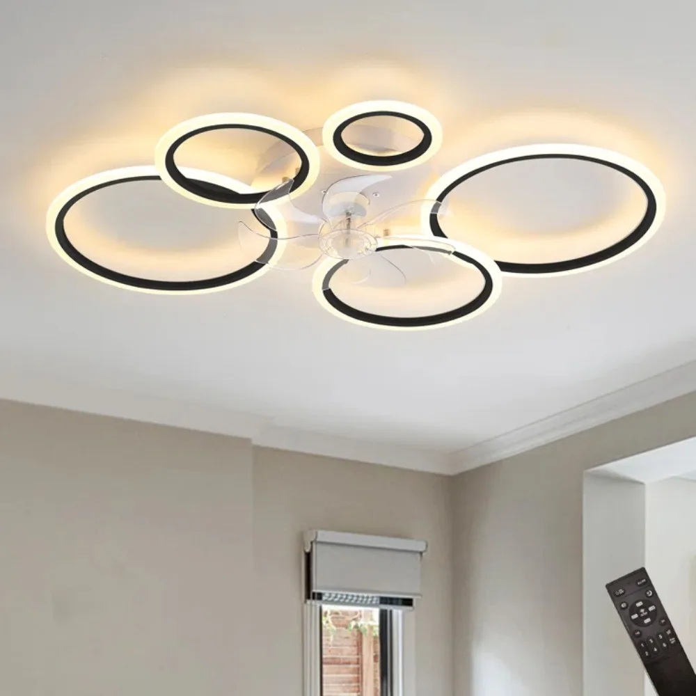 

LED Modern Chandeliers Fan with Lights and Remote Control Timer DC Motor Reversible Silent 6-Speed Low Profile Ceiling Fan