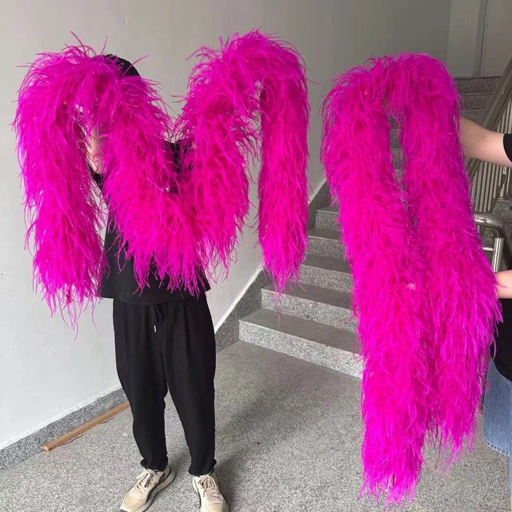 2 4 6 8 10 Ply Ostrich Feather Boa 2Meter Rose Red Fluffy Feather Shawl Scarf Costume Wedding Party Cosplay Photo Prop DIY Decor