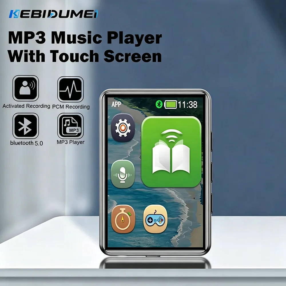 MP3-плеер KEBIDUMEI Bluetooth 5.0 с сенсорным экраном, Hi-Fi, для студентов, для занятий спортом, со встроенным динамиком, диктофоном и функцией чтения электронных книг