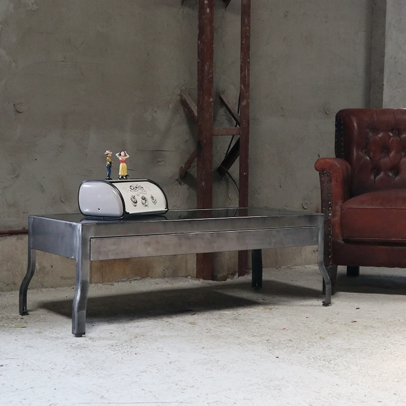 Metal coffee table, pull-out glass coffee table, simple low table